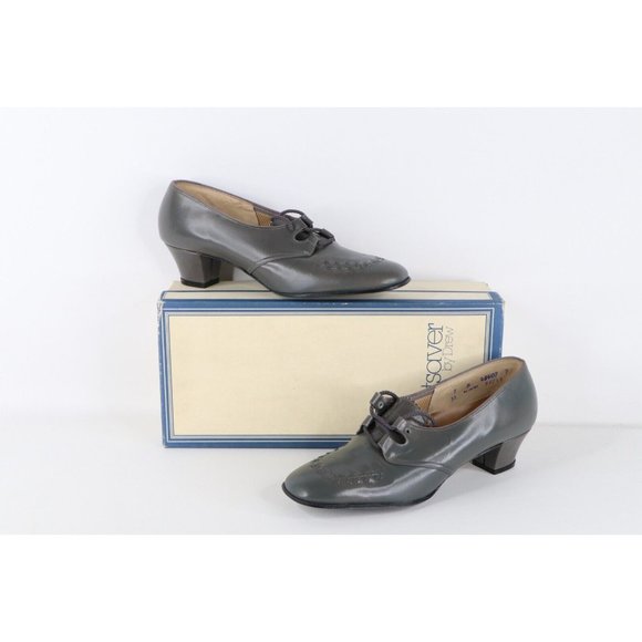 Vintage Shoes - NOS Vintage 90s Streetwear Womens 7 B Braided Leather Chunky Heel Shoes Gray USA